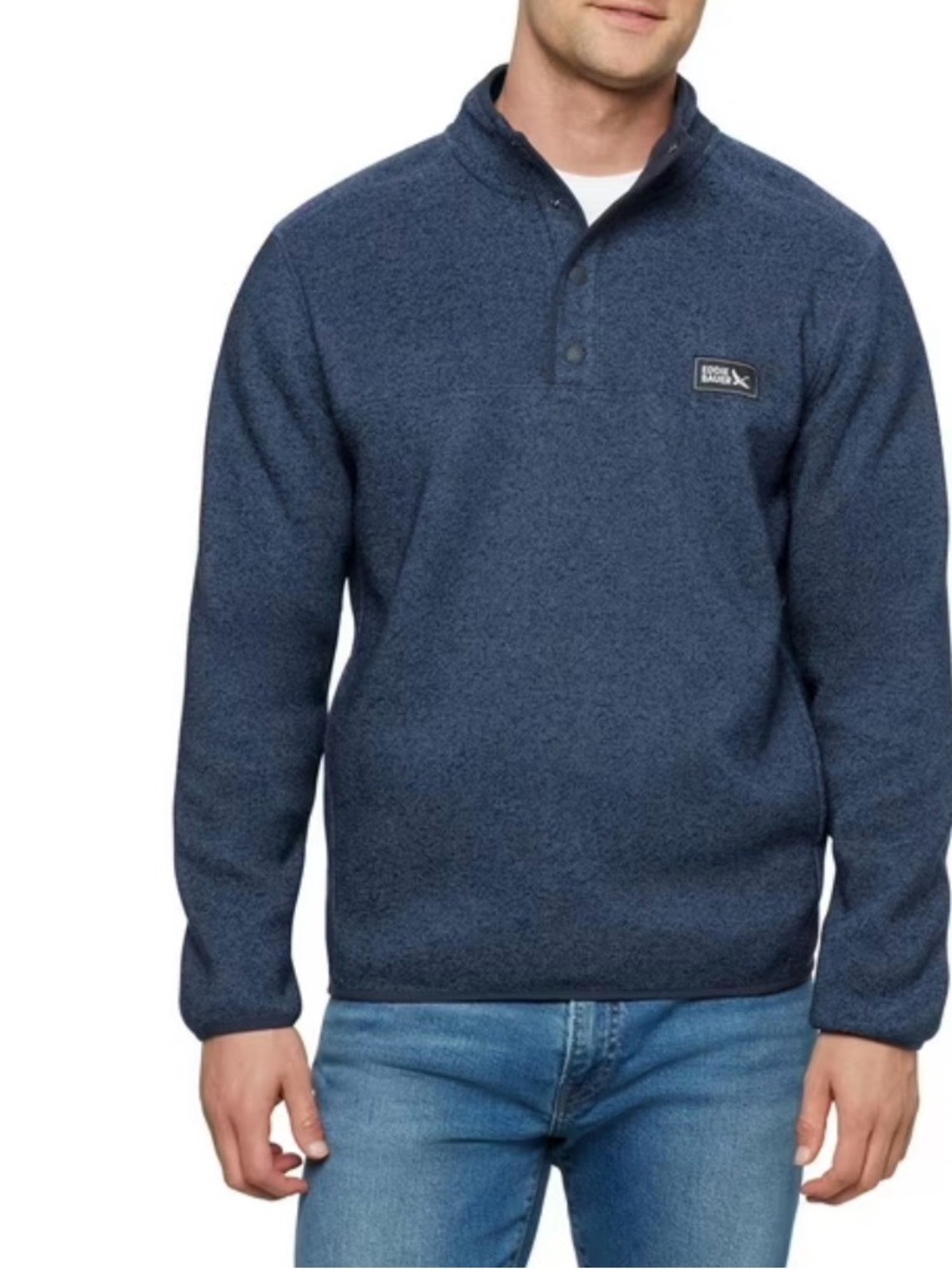 Eddie Bauer Men's Size S Heathered Blue Quarter-Snap Sweater Fleece Pullover.